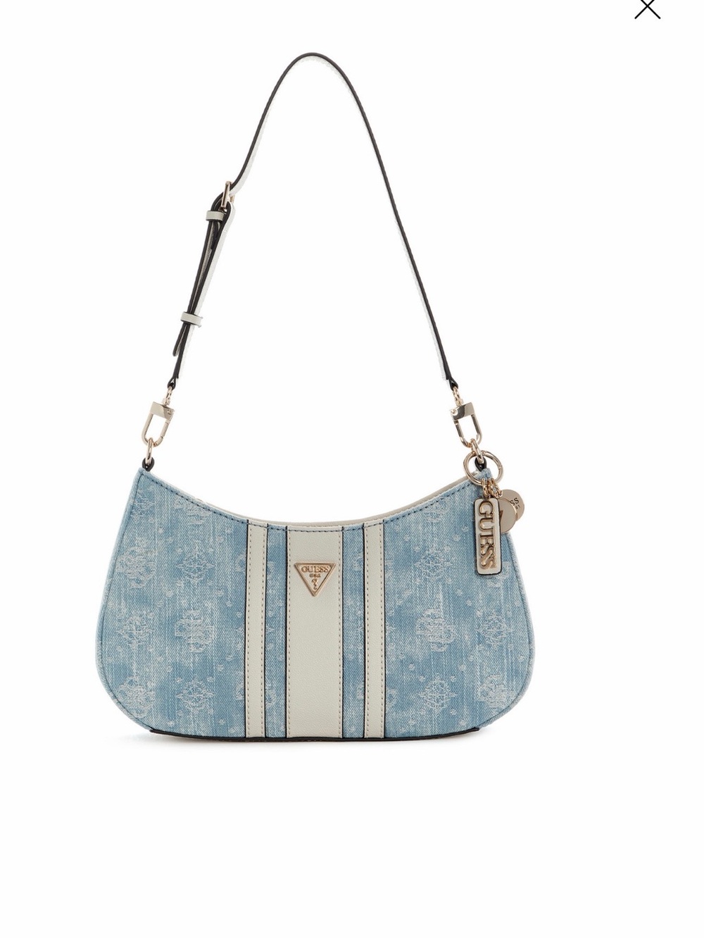 GUESS Light Blue Denim Shoulder Bag with Cream Center Panel